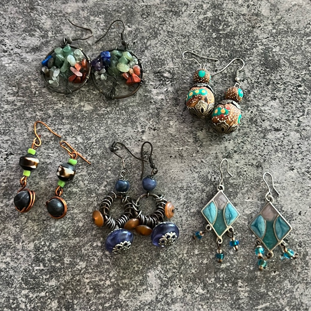 5 pairs of boho earrings